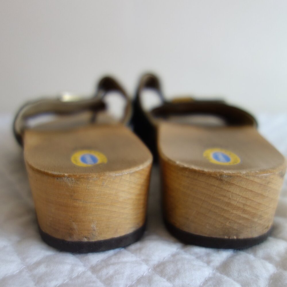 Vtg DR SCHOLLS Original Made in Italy Wood Sandals w/ toe loop – Sz 7? - Picture 5 of 7